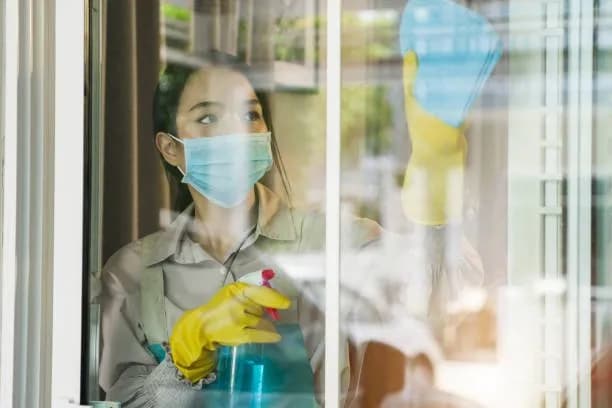 Woman cleaning window